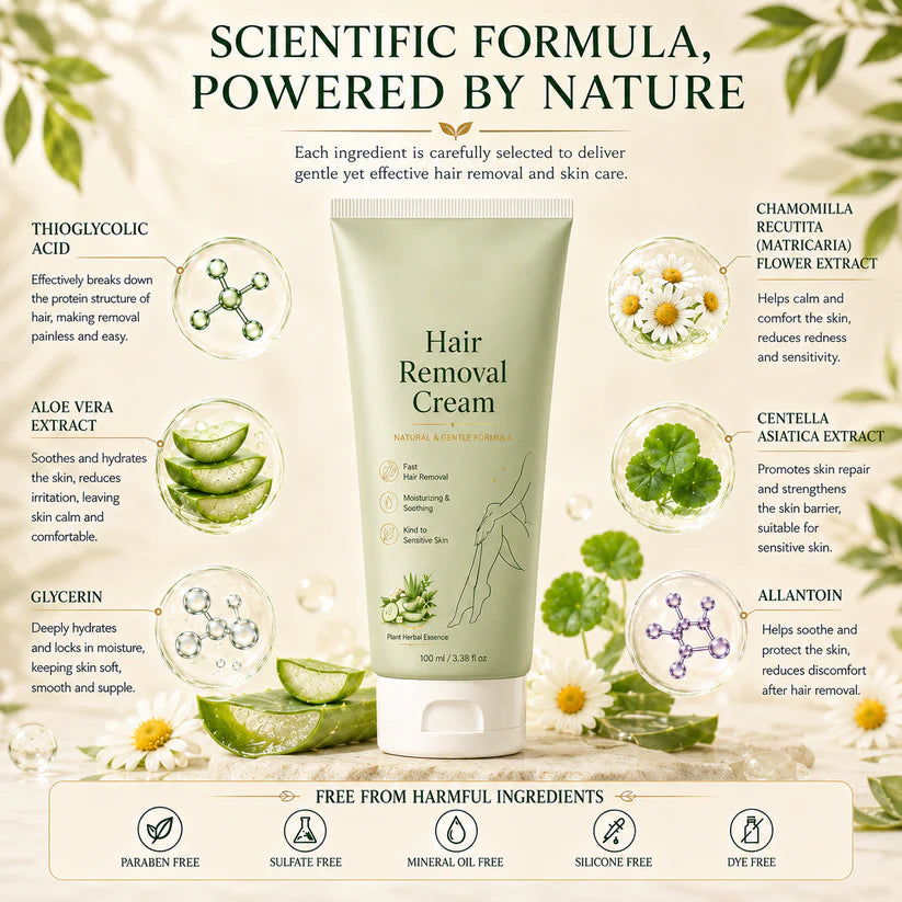 Natural Gentle Hair Removal Cream | For Women & Men, Sensitive Skin