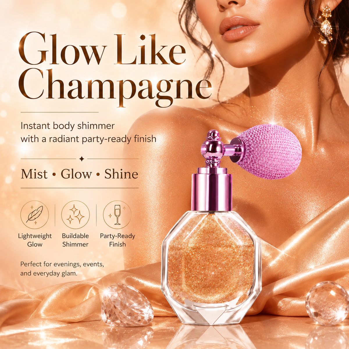 Magic Shimmer Highlighter Spray for Face, Body and Hair